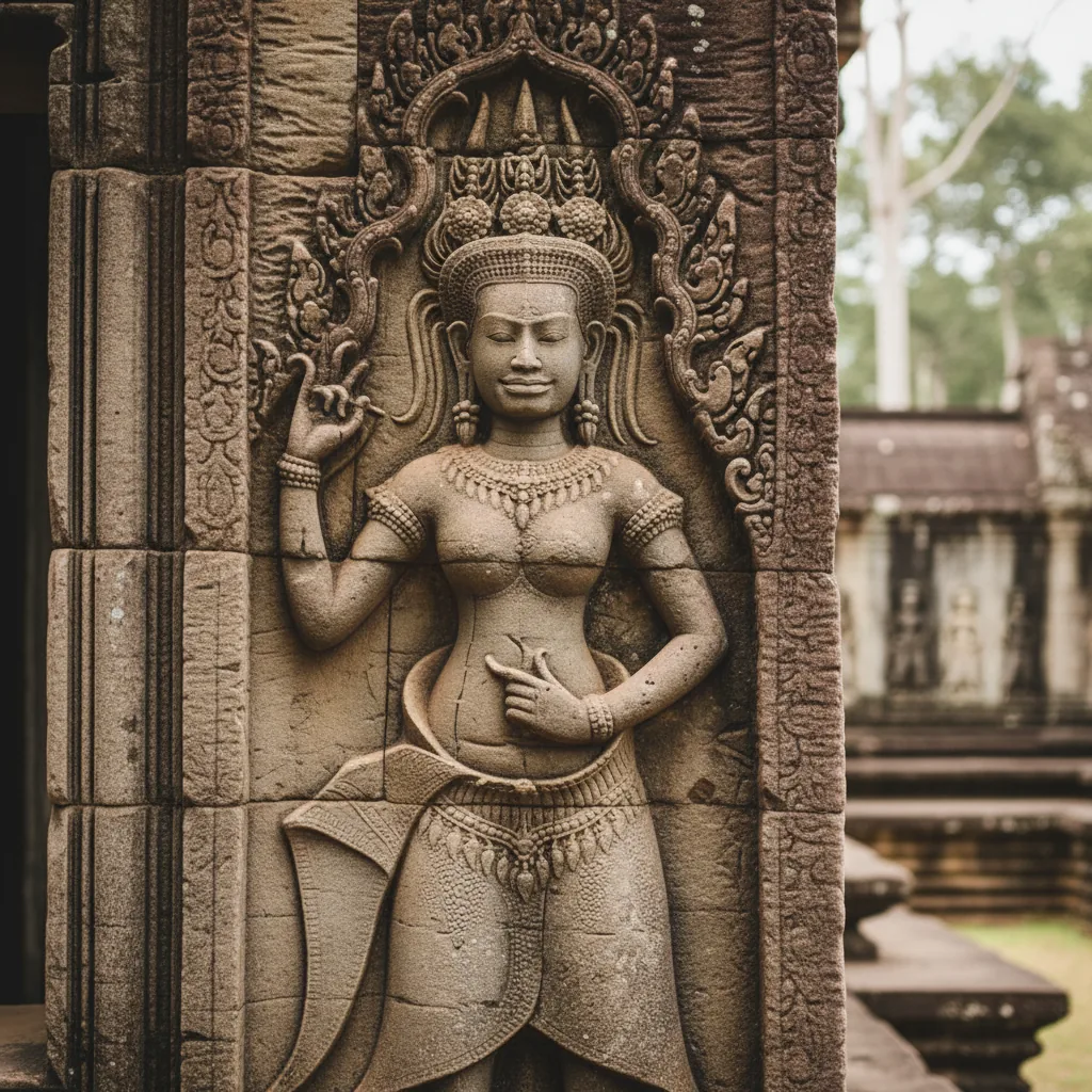 Majestic sunrise over Angkor Wat's iconic towers, reflected in a tranquil pond