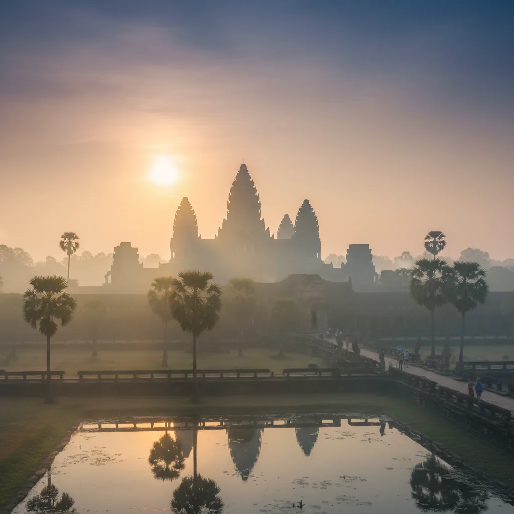 Intricate bas-relief carvings depicting Hindu mythology on a temple wall at Angkor Wat