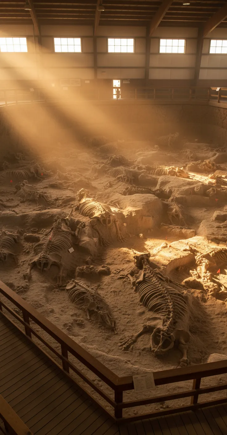 Frozen in time, a Nebraskan watering hole hides the perfectly preserved skeletons of dozens of prehistoric rhinos, camels, and horses, entombed by a catastrophic volcanic ashfall 12 million years ago.