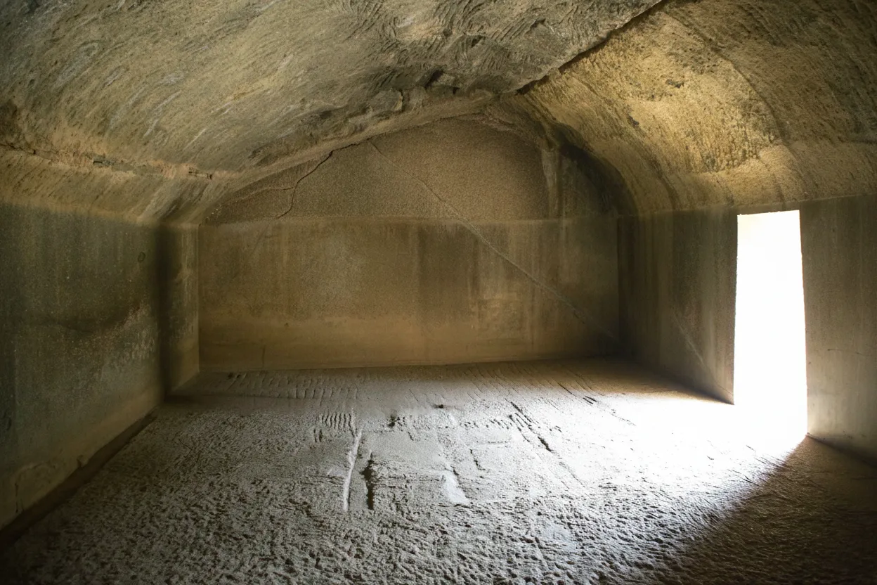 Interior view of a Barabar Cave, showing the highly polished, reflective granite walls and the unique acoustics.