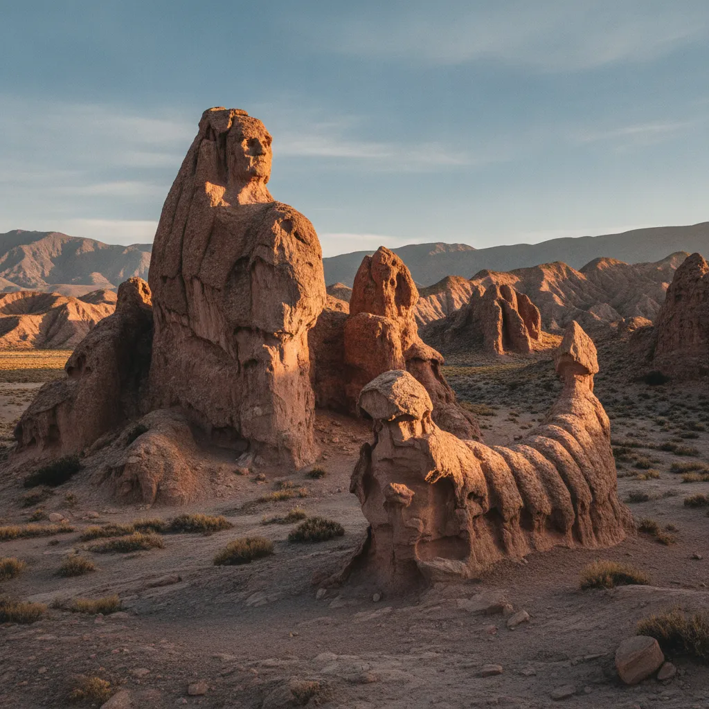 Towering sandstone formations resembling petrified giants in Bosque de Piedras de Ihuallan, Peru.