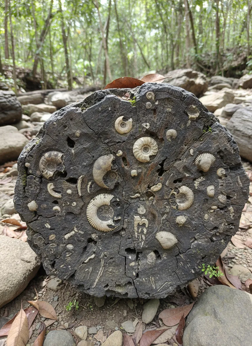 Scenic view of the living forest surrounding the petrified wood trails in Puyango, Ecuador, with lush green trees.