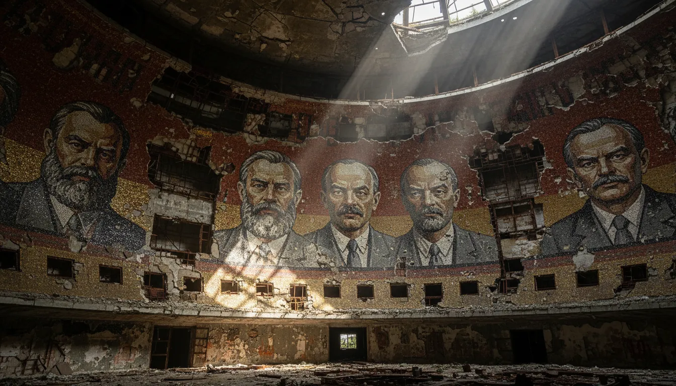 The iconic saucer-shaped Buzludzha Monument against a dramatic sky in the Stara Planina Mountains.