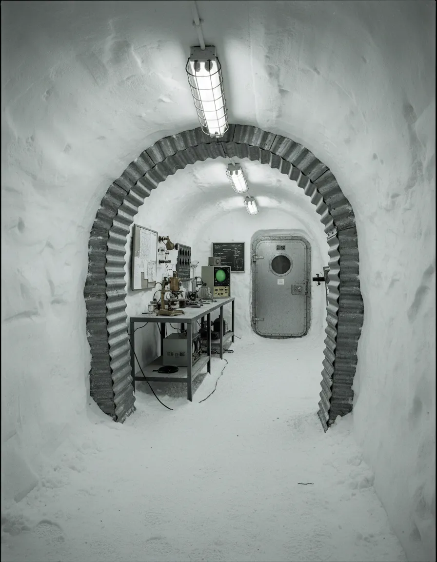 Conceptual drawing of Camp Century's underground tunnels and facilities