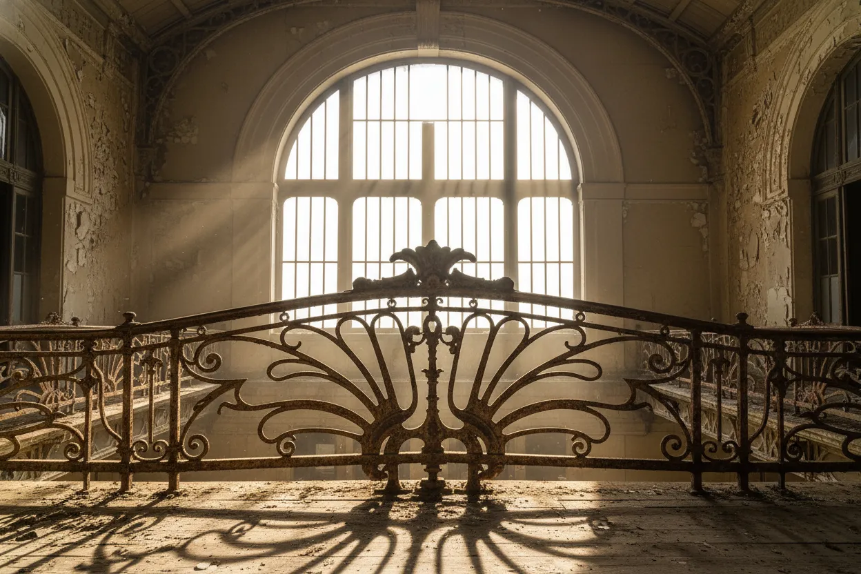 Exterior view of Canfranc International Railway Station, an opulent Art Nouveau building nestled in the Pyrenees mountains.