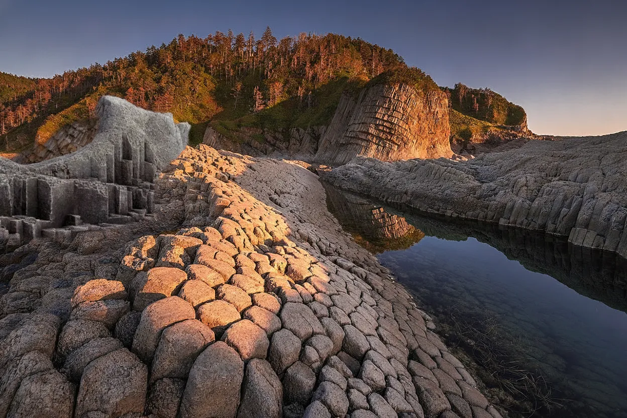 A remote volcanic cape in Russia's far east hides a geological wonder so striking, it looks like the famous Giant's Causeway was transplanted to the edge of the Pacific.