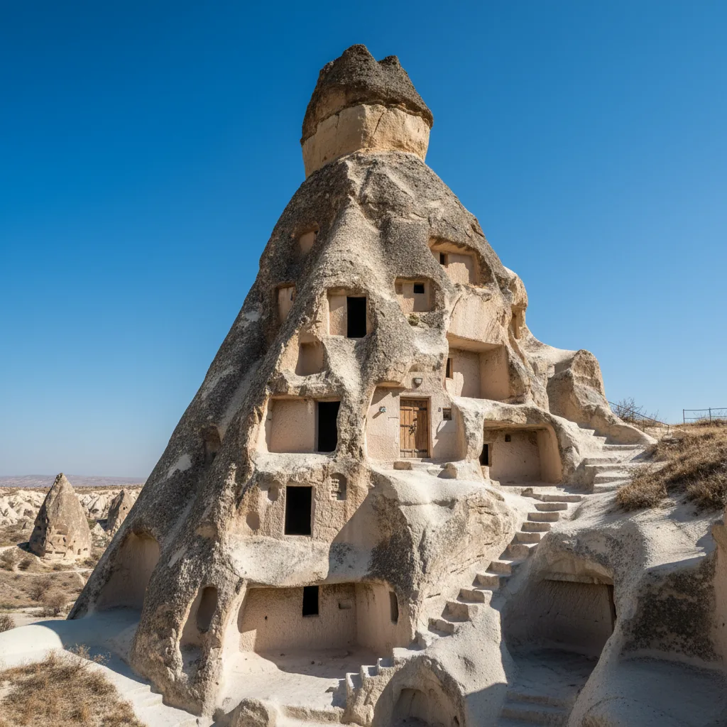 Hundreds of hot air balloons rising over the unique fairy chimney rock formations of Cappadocia at sunrise.