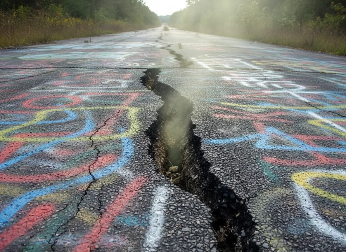 Plumes of smoke rising from cracks in the ground in Centralia, Pennsylvania