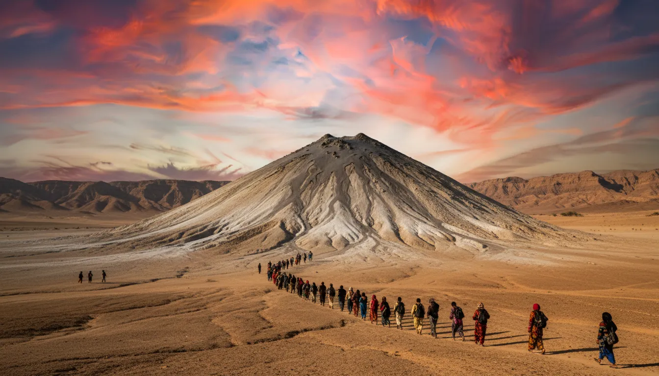 Venture to a sacred volcanic peak in Pakistan's desert, where Hindu pilgrims climb not for lava, but for bubbling mud believed to cleanse sins.