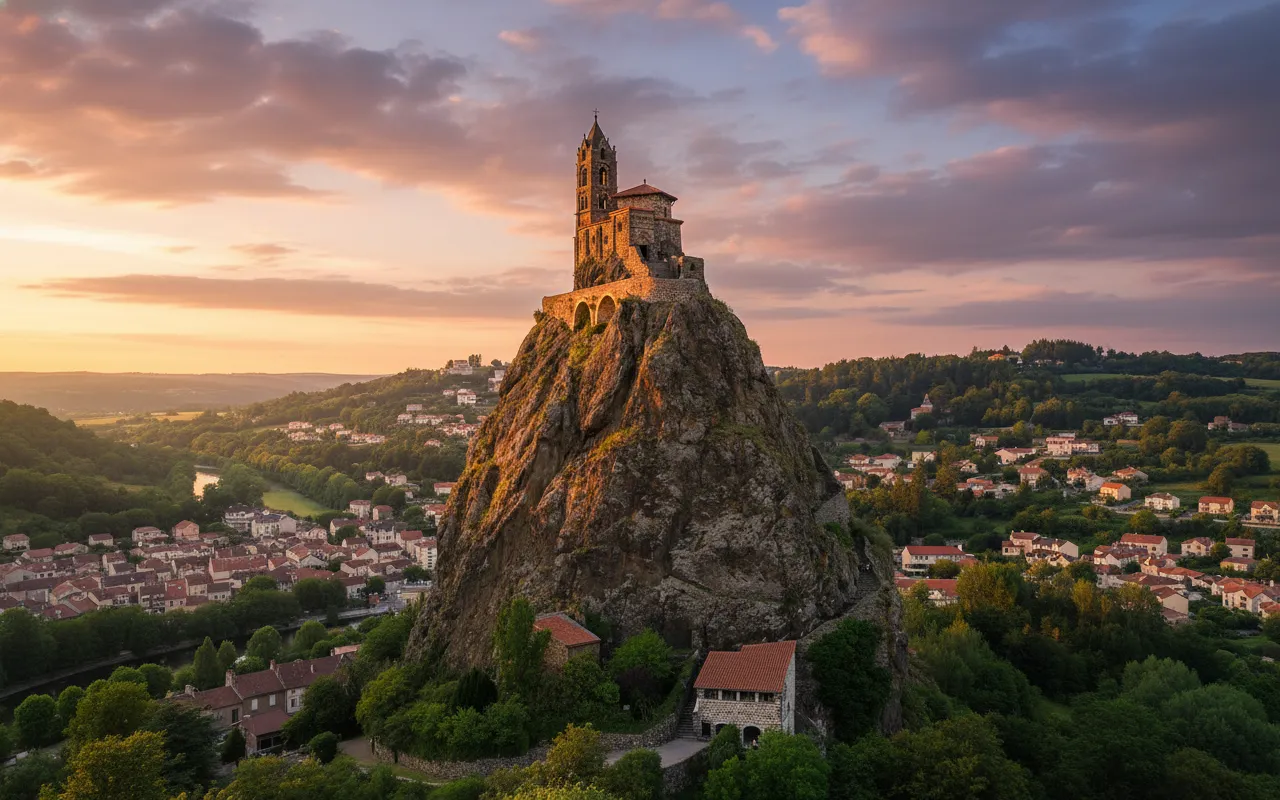 Perched impossibly atop a jagged, needle-like volcanic plug, this ancient chapel seems to defy gravity, demanding a climb to its celestial solitude.