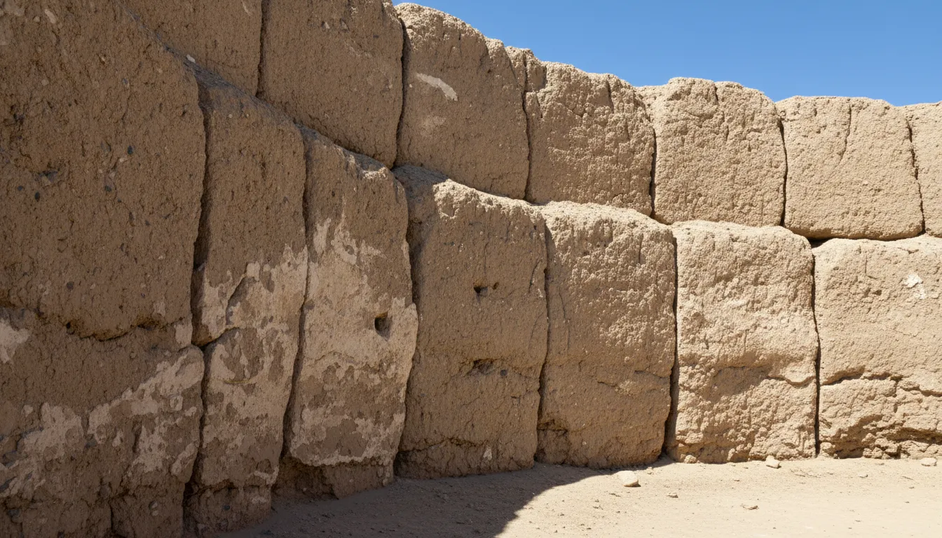 Close-up view of the interior stone walls of Chilpik Dakhma, showing the circular structure and weathered stones under a clear blue sky.