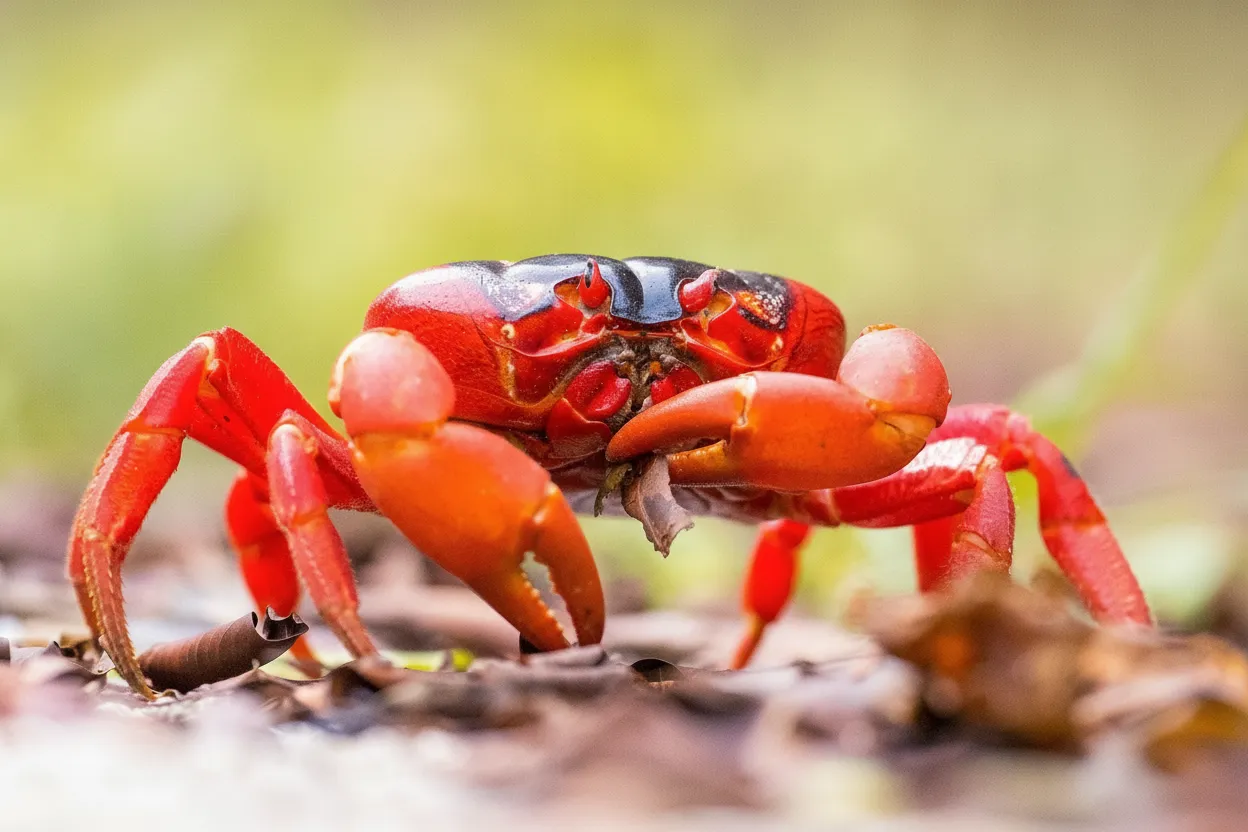 Millions of red crabs migrating across a road on Christmas Island, with dedicated crab crossing signs.