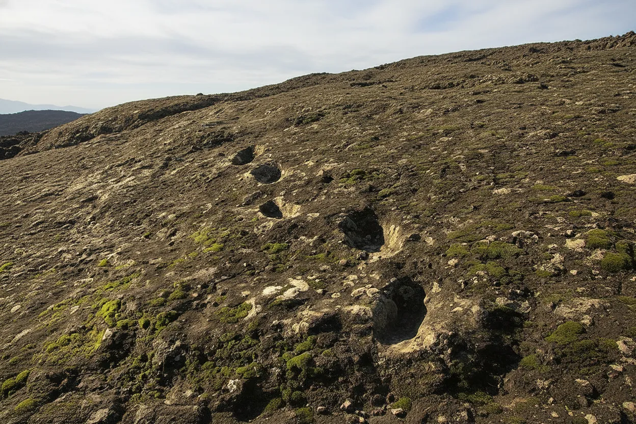 A close-up view of fossilized animal tracks at Ciampate del Diavolo, showing incredible detail.