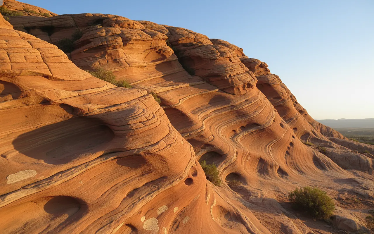 Panoramic view of the vast, intricate sandstone formations of Ciudad de Itas under a clear blue sky, showing the 'stone city' layout.