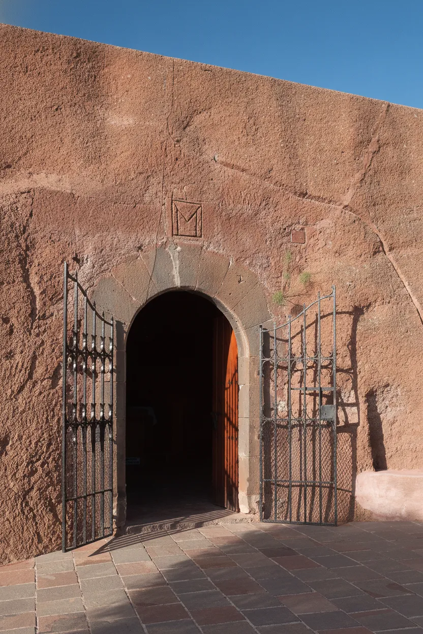 A winding dirt path leading deeper into the Barranco de las Cuevas Bermejas, surrounded by red cliffs