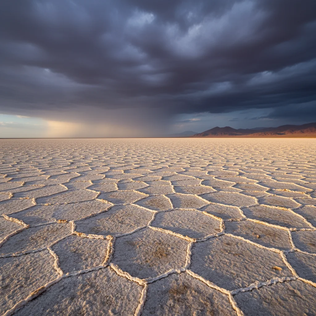 A long caravan of camels laden with salt blocks crossing the vast, white salt flats of the Danakil Depression under a clear sky.