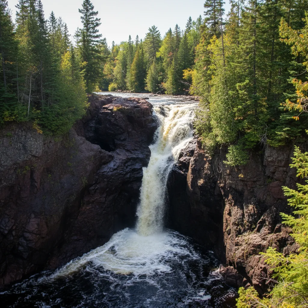 Close-up of the enigmatic pothole where half of the Brule River vanishes at Devil's Kettle