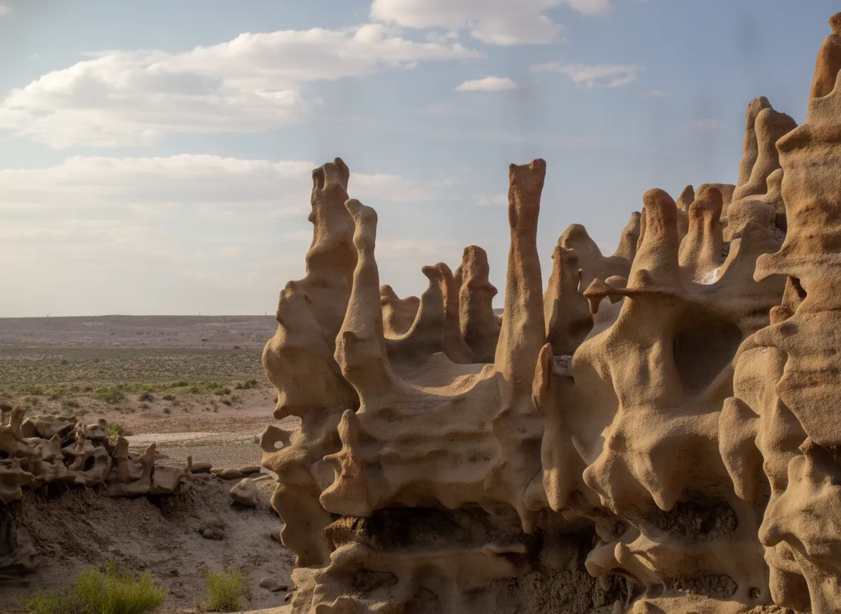 A person stands in a narrow passage of Fantasy Canyon, dwarfed by the intricate sandstone formations, emphasizing the scale and wonder of the place.