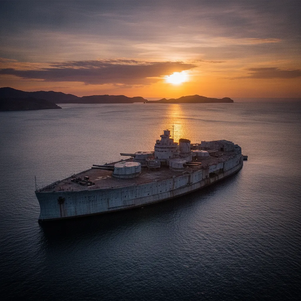 Picture a battleship, not floating on the water, but *built directly into the sea*, a concrete leviathan guarding a crucial bay.