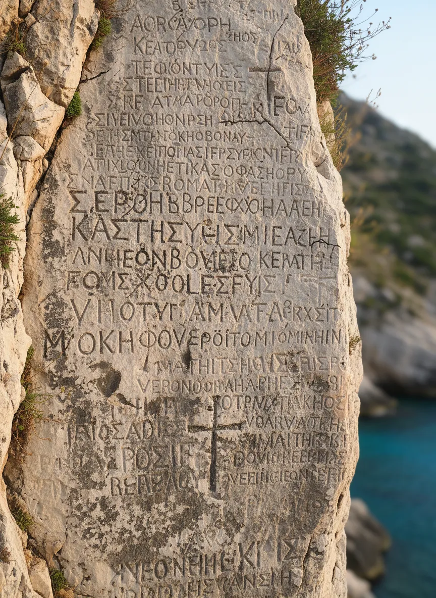 Crystal clear turquoise waters of Gjiri i Gramës with towering limestone cliffs and a small pebble beach