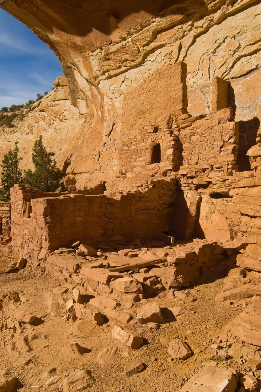 Ancient Ancestral Puebloan cliff dwelling nestled high in a sandstone alcove in Grand Gulch, Utah