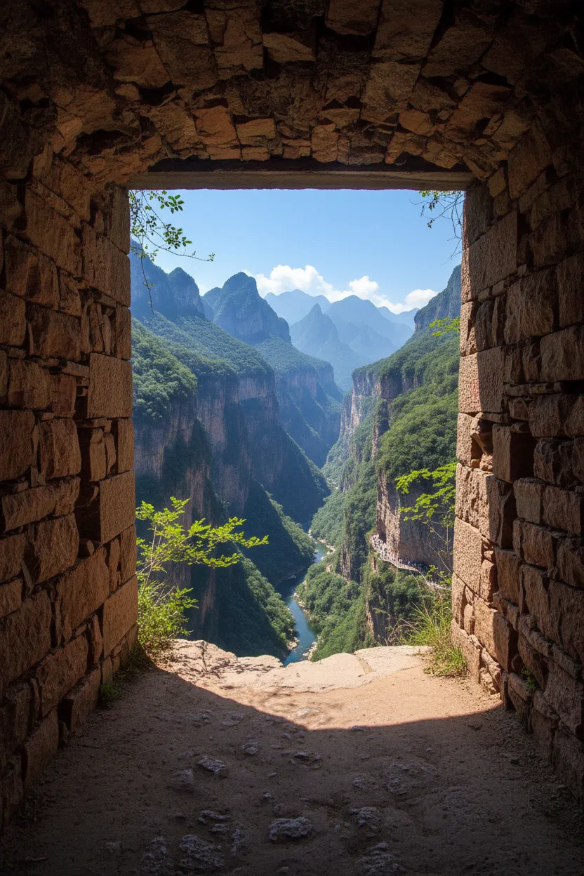 A car carefully navigating the narrow, hand-carved Guoliang Tunnel Road