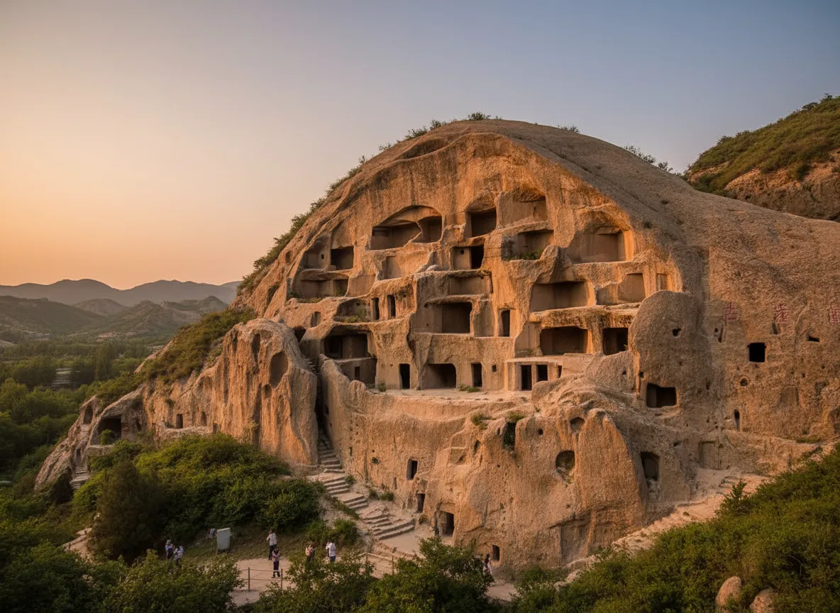 Imagine an entire ancient community living carved directly *into* the sheer face of a cliff, with hundreds of rooms forming a mysterious, multi-story 'cliff city' hidden in the mountains north of Beijing.