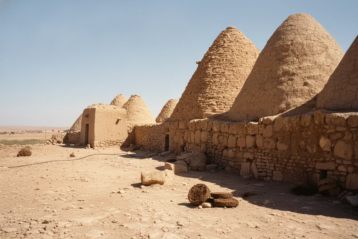 Inside a Harran Beehive House, showing the domed mud-brick interior and traditional furnishings.