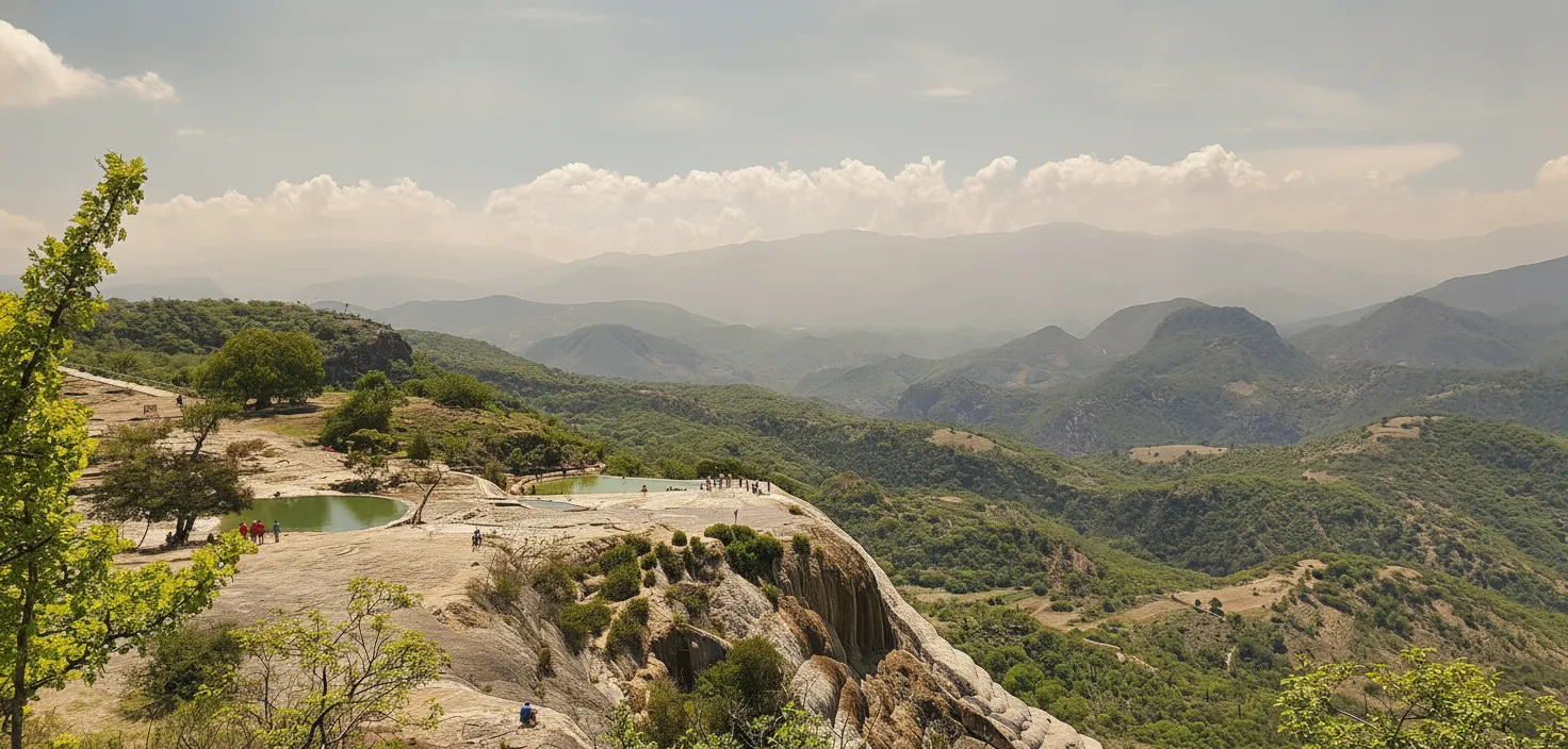 Close-up of the 'petrified waterfalls' at Hierve el Agua, showing intricate mineral formations resembling frozen water.