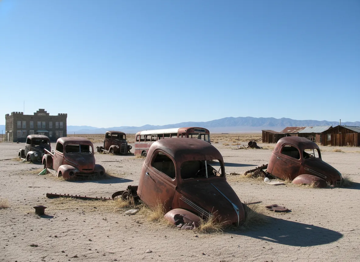 Close-up of a graffiti-covered car buried in the desert, showcasing intricate street art and textures.