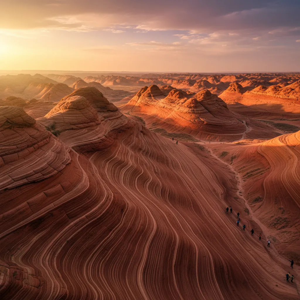 Step into a mesmerizing, crimson labyrinth where towering sandstone walls twist and turn, sculpted by millennia of wind and water into an otherworldly maze.