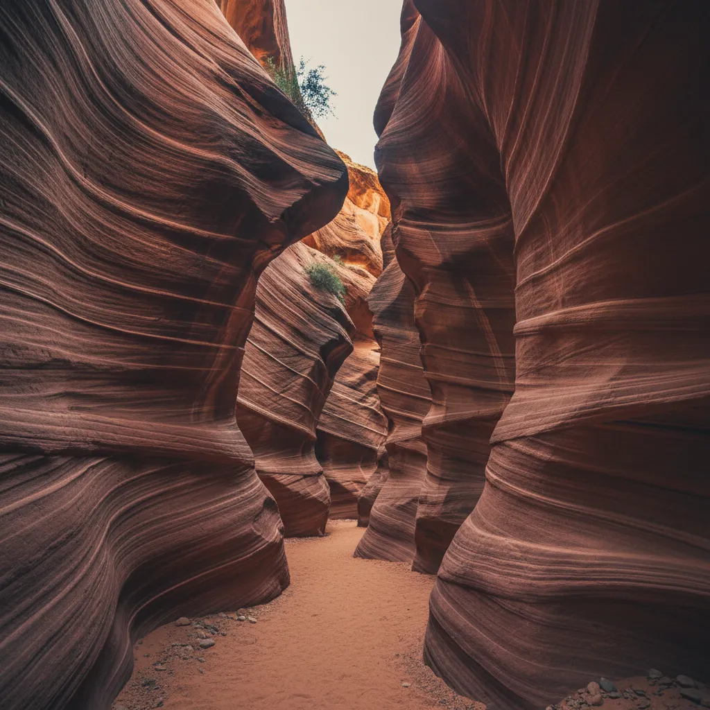 Stunning view of Jingbian Wave Valley's red sandstone formations at sunset, showcasing intricate wave-like patterns and deep shadows.