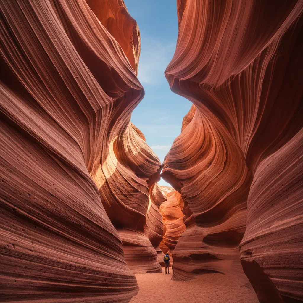 Panoramic view of Jingbian Wave Valley, showing the vastness of the red sandstone landscape under a clear blue sky.