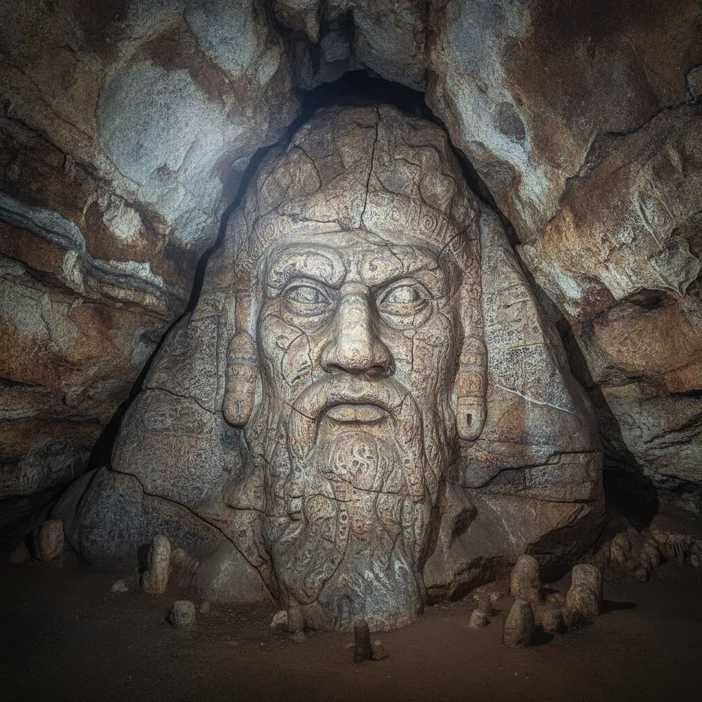 Entrance to Kashkulak Cave, showing a narrow, dark opening in a rugged mountain face.