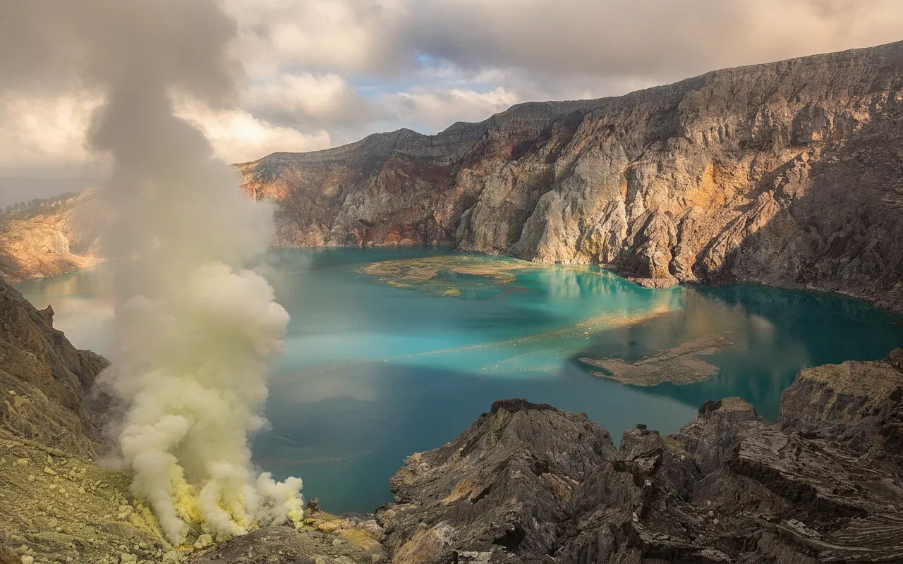 Imagine standing on the rim of a volcano, gazing into an otherworldly blue inferno that burns from the earth, while brave miners extract glowing sulfur by hand.