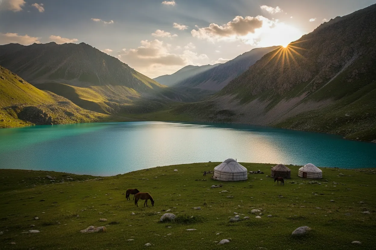 Imagine a shimmering turquoise jewel, hidden thousands of feet up in the remote Tian Shan mountains, accessible only by a multi-day trek or horseback ride through vast, nomadic pastures.