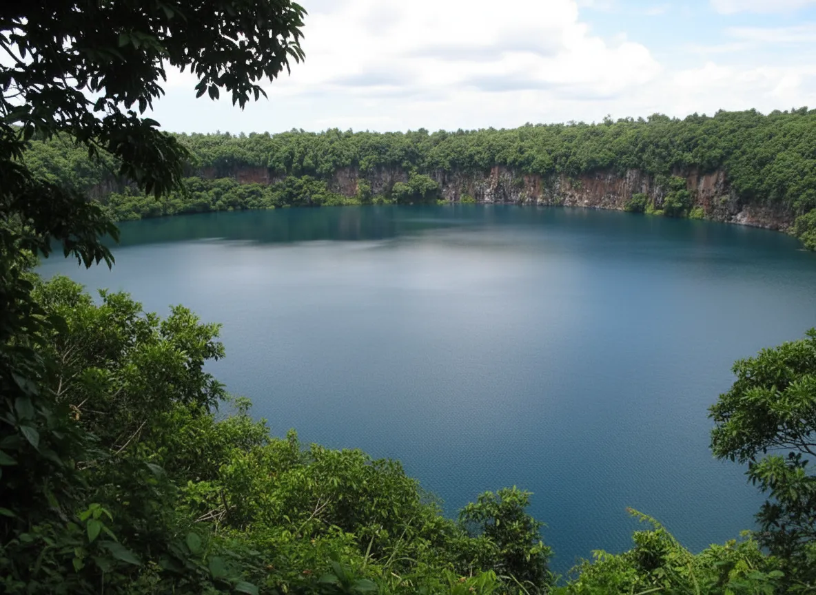 A narrow, winding path through dense tropical jungle leading towards a hidden viewpoint overlooking Lake Lalolalo.
