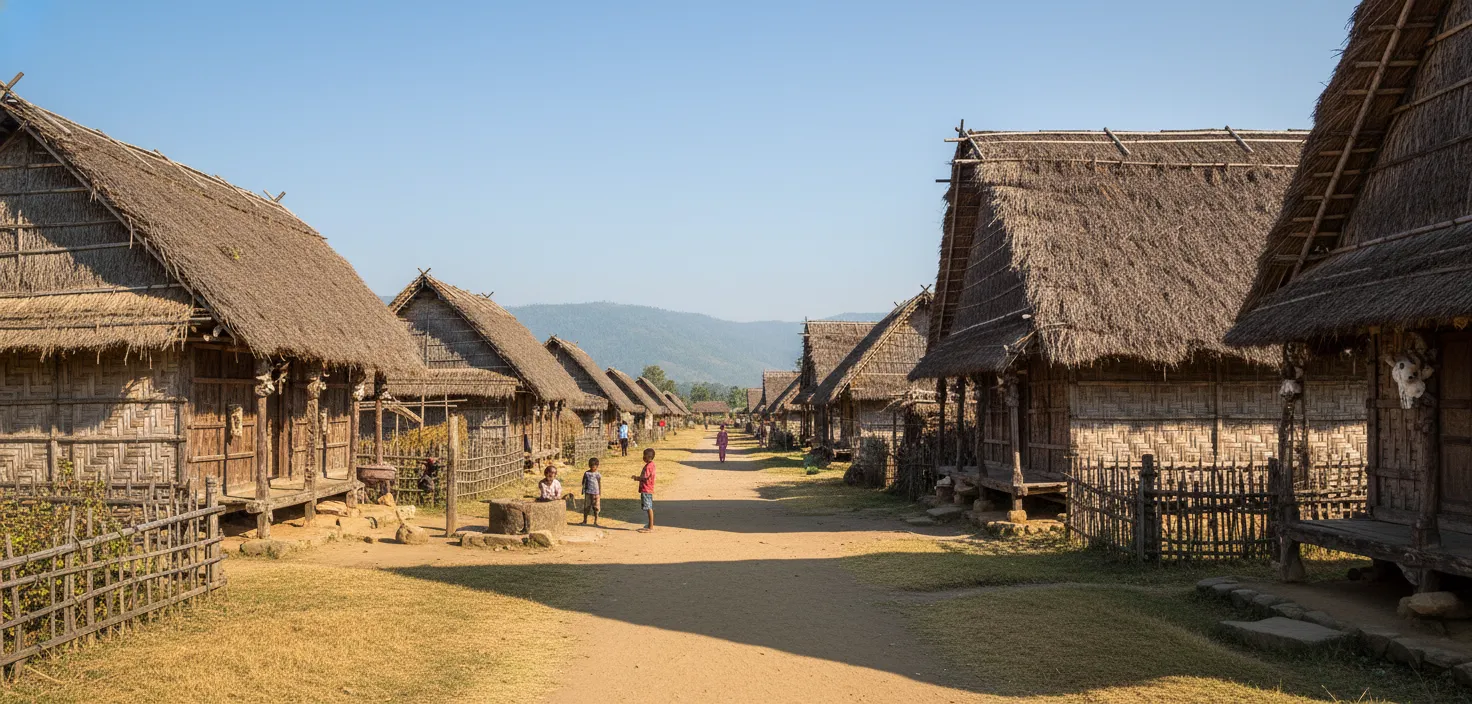Elderly Konyak Naga man with traditional facial tattoos and tribal jewelry in Longwa village.