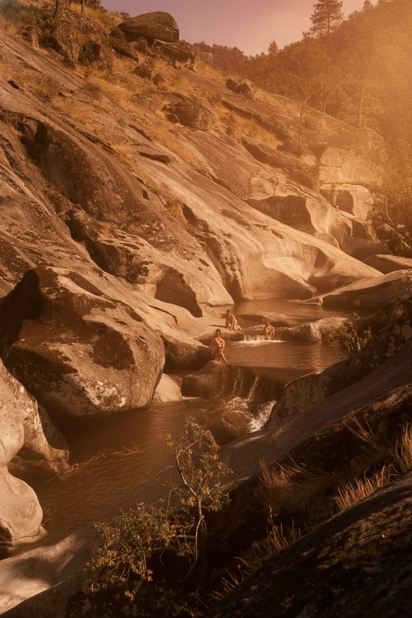 Deep in Spain's Jerte Valley, a river has carved impossibly perfect, giant-sized bathtubs into solid granite, creating a landscape that defies belief.