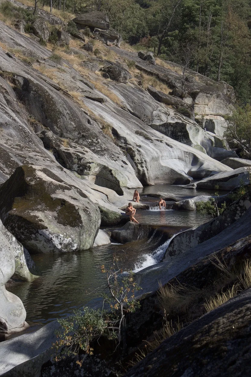 Close-up of the perfectly circular Los Pilones swimming holes with clear water
