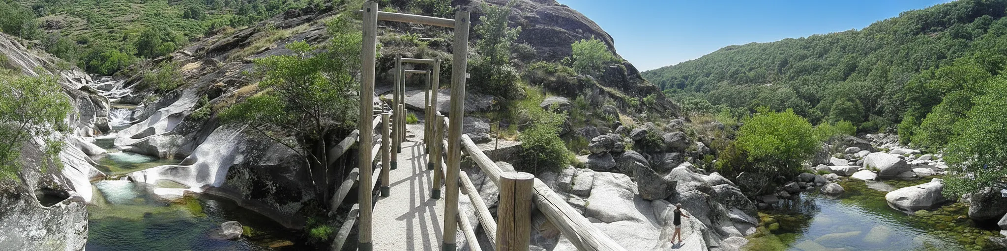 Hikers enjoying the natural pools of Los Pilones amidst the rugged landscape