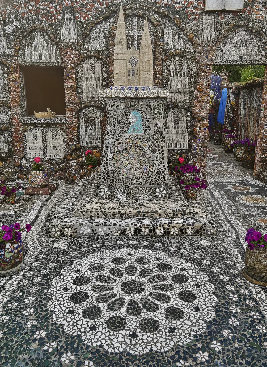 Imagine a house so utterly covered in mosaics – from floor to ceiling, inside and out – that it sparkles with a million fragments of discarded china, glass, and pottery.