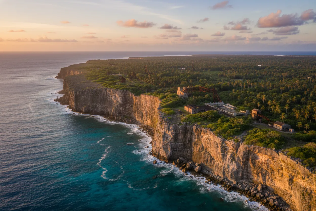 Imagine an entire island, once a booming phosphate mining hub, now a Swiss cheese of tunnels and caves, overgrown and almost deserted, rising like a forgotten fortress from the Pacific.