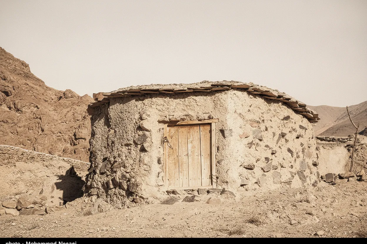 Panoramic view of Makhunik village nestled in the arid landscape of South Khorasan, Iran