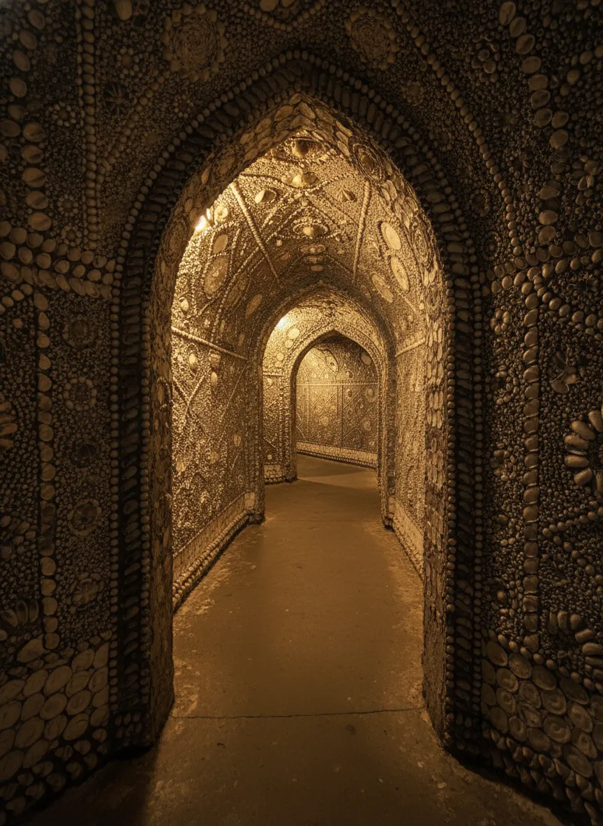 Descend beneath an unassuming English seaside town into an ethereal underground labyrinth meticulously adorned with millions of seashells, whose purpose remains an enduring enigma.