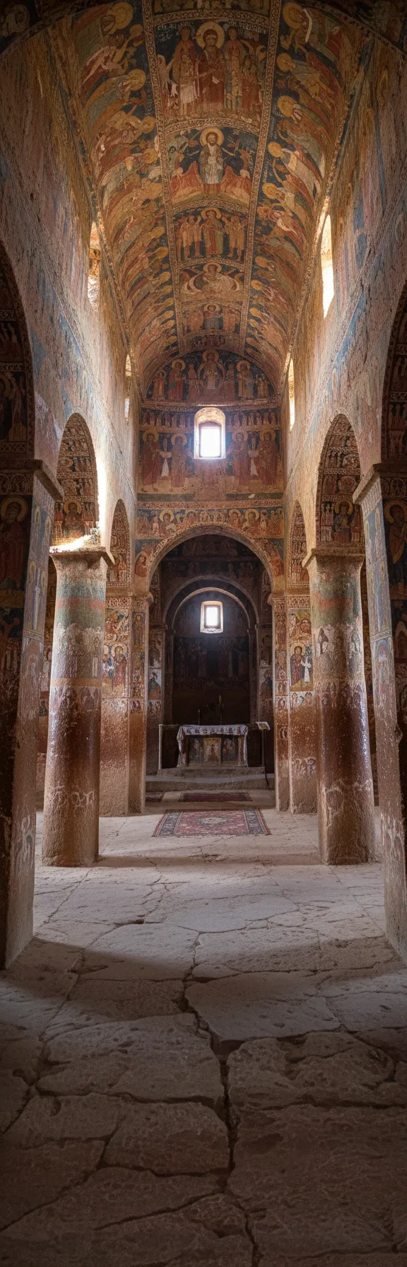 Panoramic view of the rugged Tigray mountains with Maryam Korkor church perched on a distant cliff