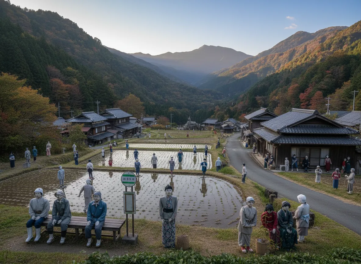 In a remote Japanese village nestled deep in the mountains, scarecrows outnumber humans by more than ten to one, each one lovingly crafted to replace a lost resident.