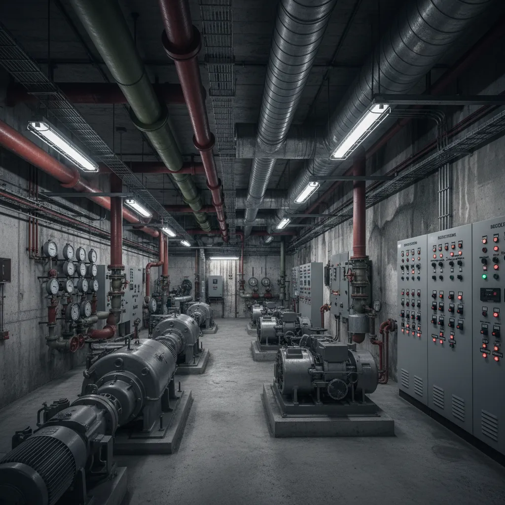 Long, dimly lit corridor inside the multi-level underground NATO bunker, showcasing its vastness