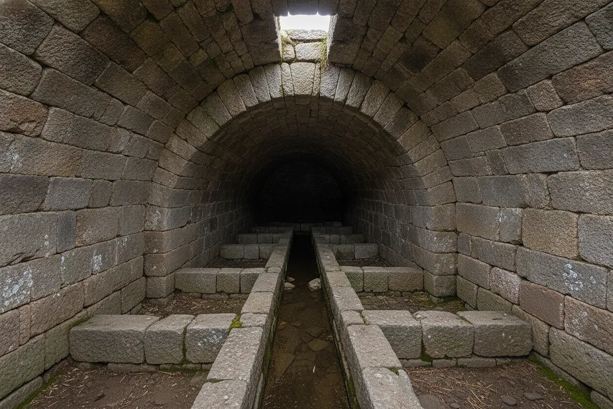 Interior view of a Neviere del Terminillo, showing the impressive depth and the circular or vaulted stone walls.