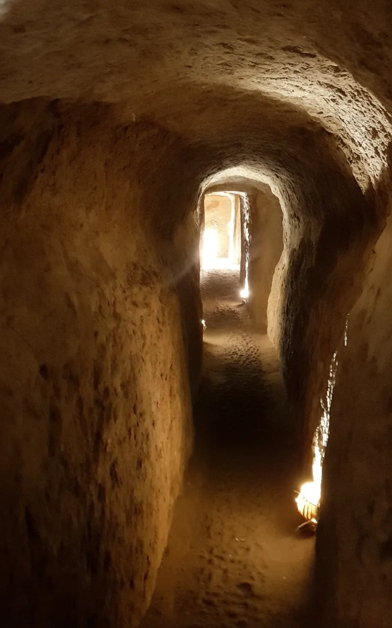 A wider chamber within the Nushabad Underground City, showing carved niches and the earthy texture of the walls.
